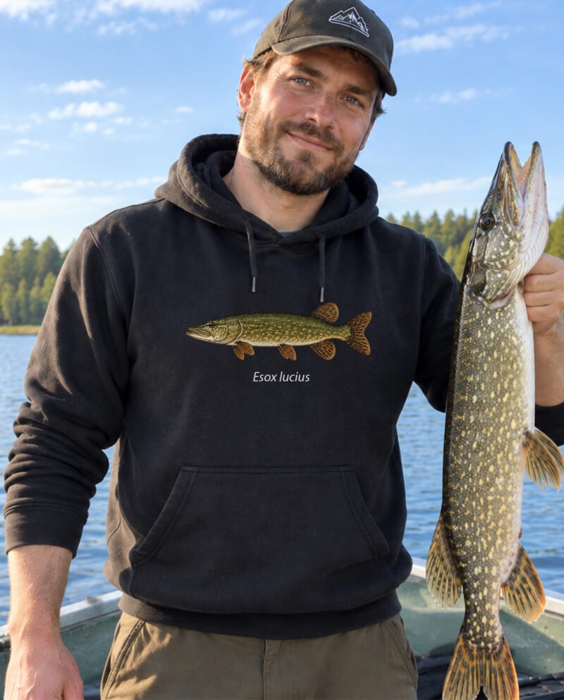 lydekos džemperis su gobtuvu Esox Lucius iliustracija