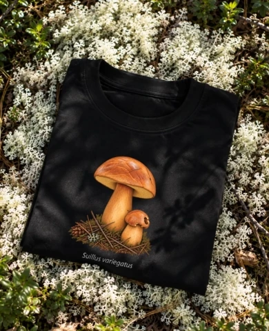 Makavykų marškinėliai su Suillus variegatus botanine spauda