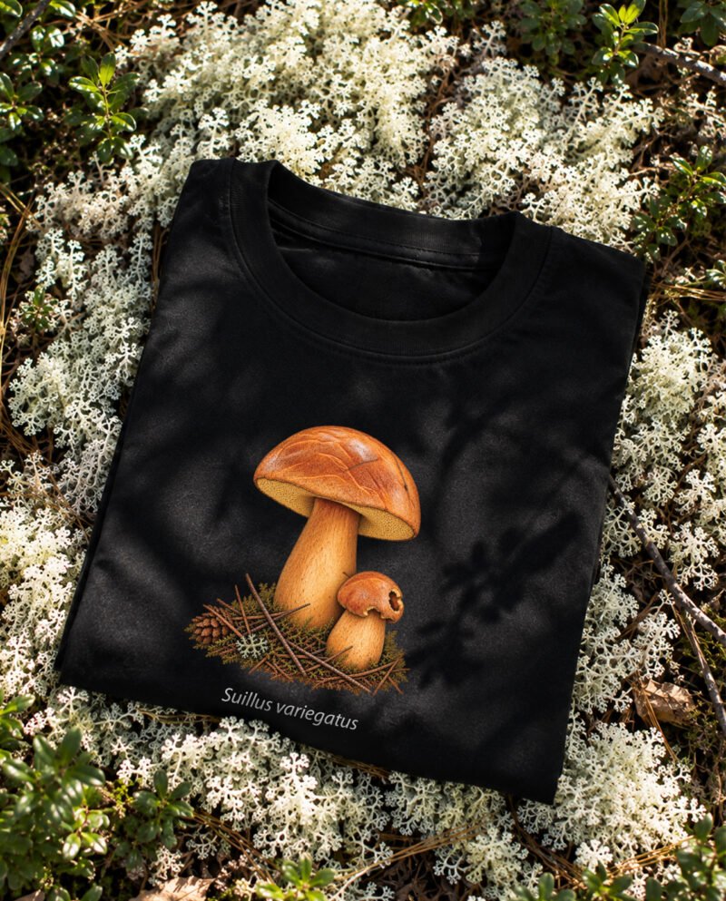 Makavykų marškinėliai su Suillus variegatus botanine spauda